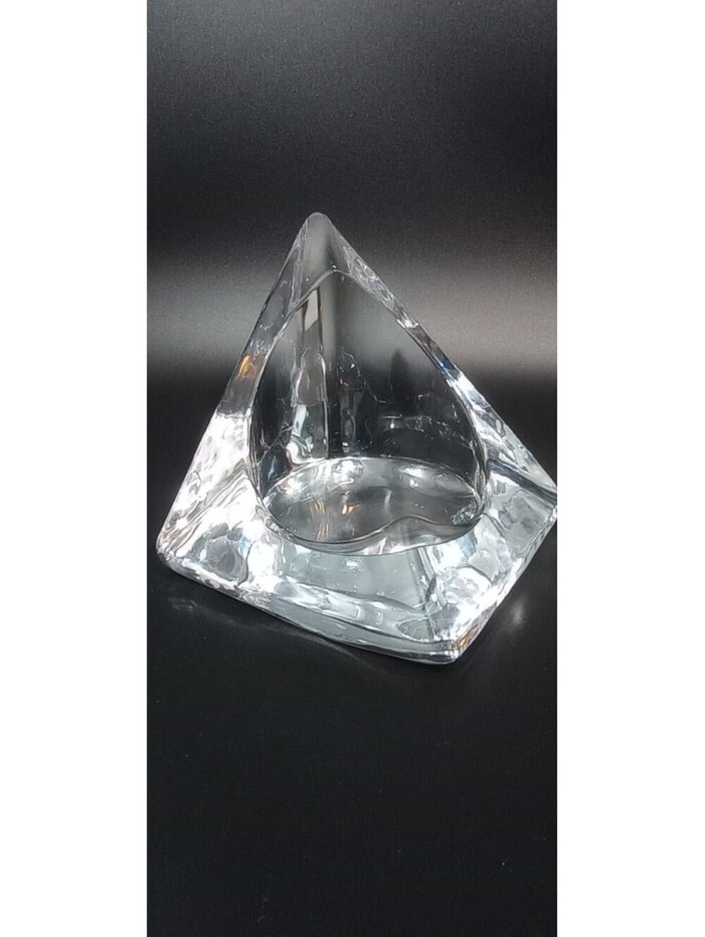 LARGE 5" Nybro Art Glass Ice Pyramid Candle Holder By Tord Kjellstrom Sweden MCM
